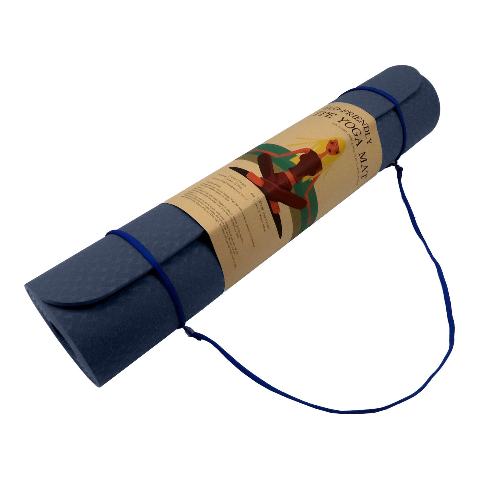 Powertrain 6mm Non-Slip TPE Yoga Mat Double Layer Exercise Pilates Fitness Workout Mat with Carry Strap - Dark Blue