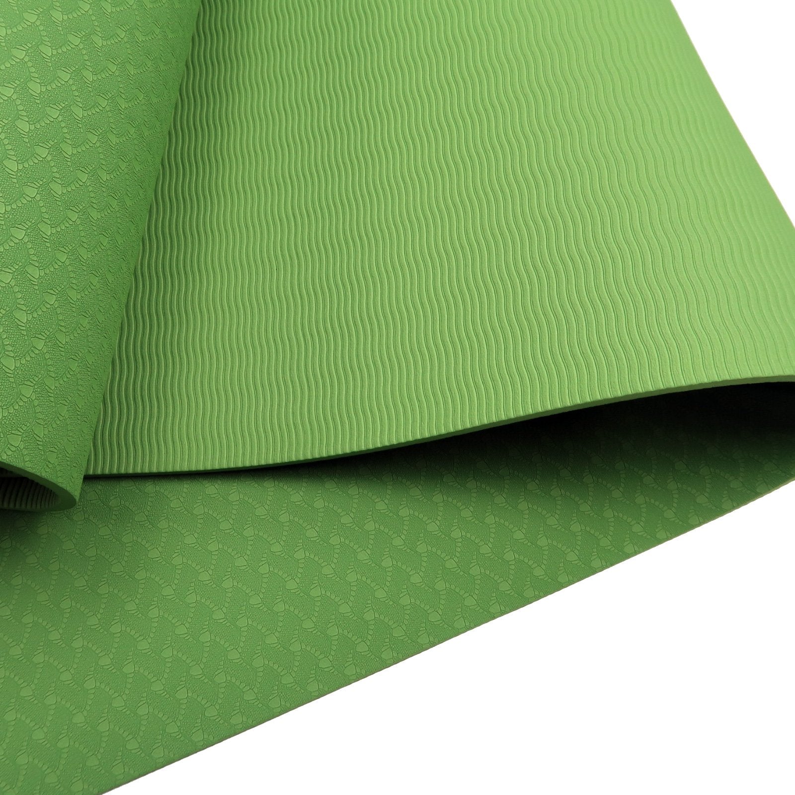 Powertrain 6mm Non-Slip TPE Yoga Mat Double Layer Exercise Pilates Fitness Workout Mat with Carry Strap - Green