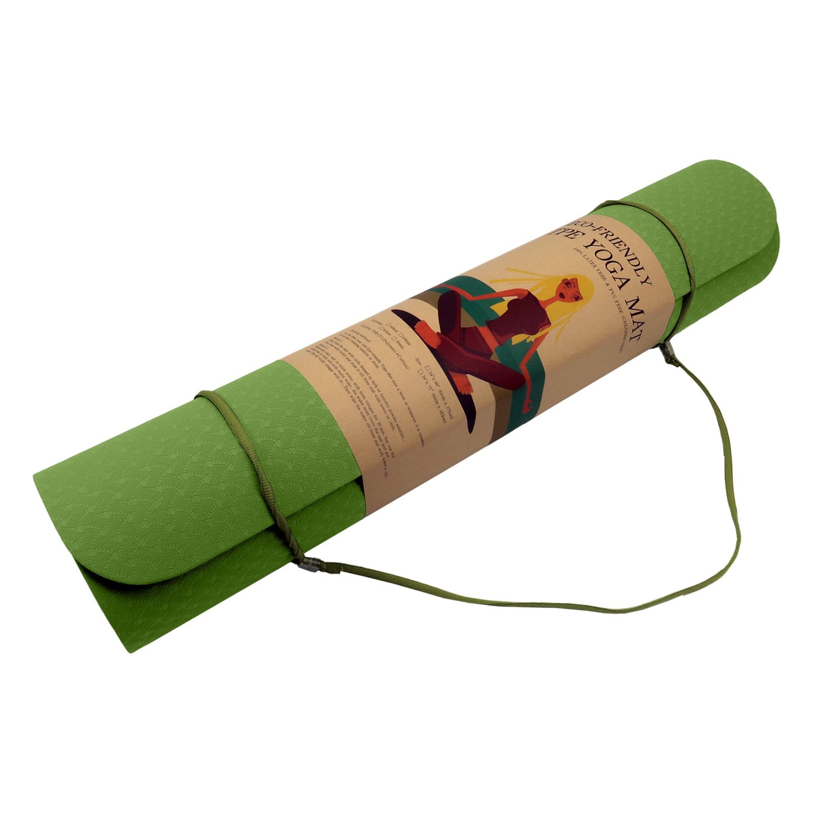 Powertrain 6mm Non-Slip TPE Yoga Mat Double Layer Exercise Pilates Fitness Workout Mat with Carry Strap - Green