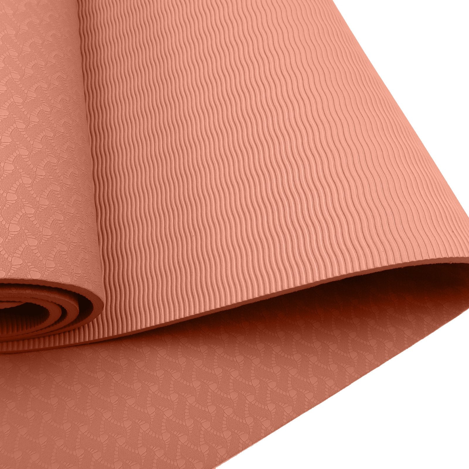 Powertrain 6mm Non-Slip TPE Yoga Mat Double Layer Exercise Pilates Fitness Workout Mat with Carry Strap - Pink