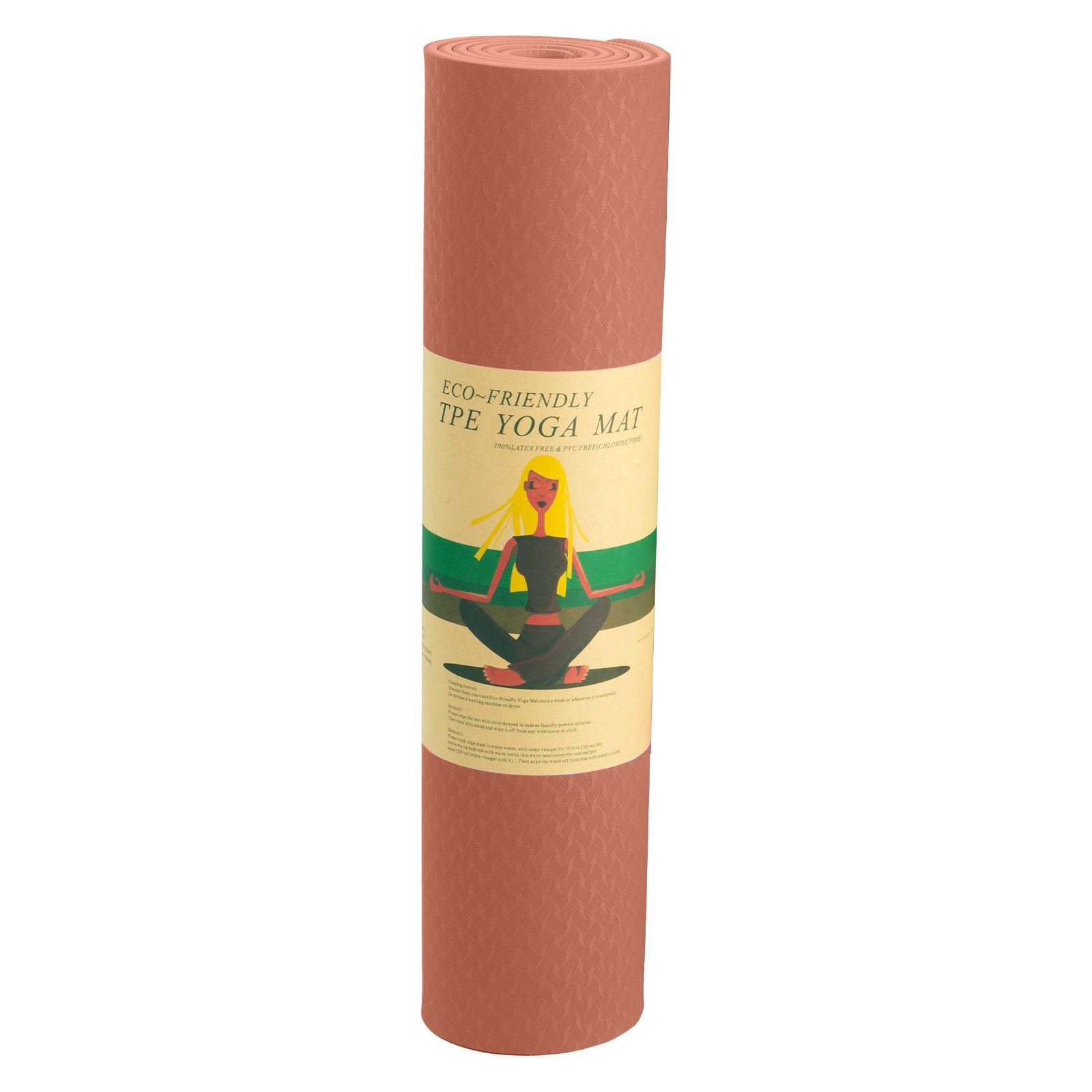 Powertrain 6mm Non-Slip TPE Yoga Mat Double Layer Exercise Pilates Fitness Workout Mat with Carry Strap - Pink
