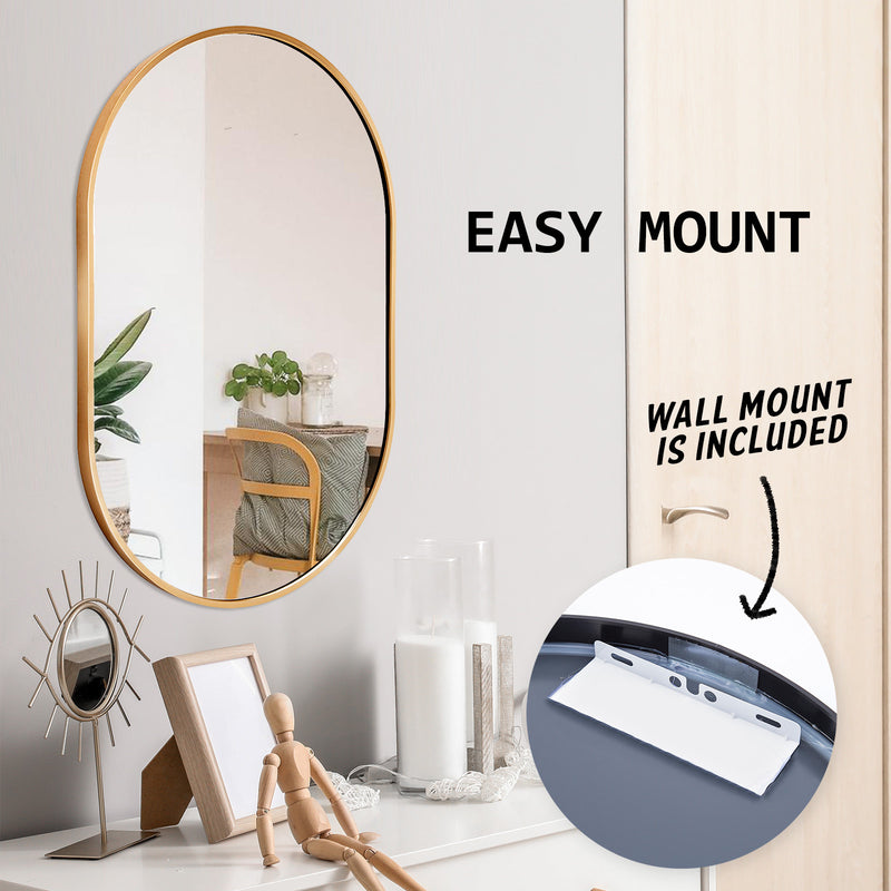 Wall Mirror Oval Aluminum Frame Bathroom 50x75cm GOLD