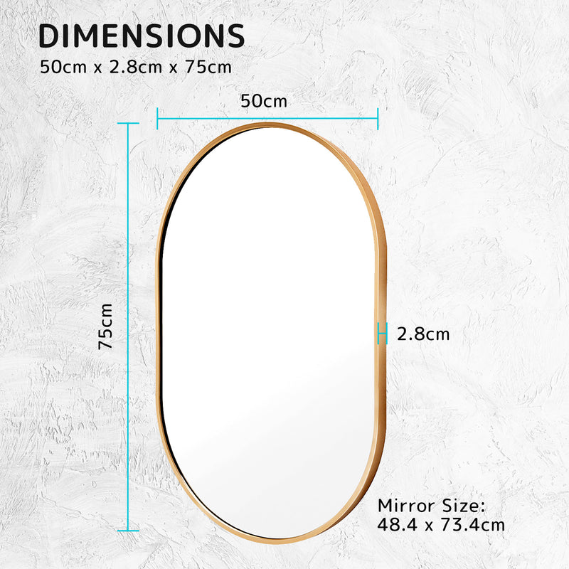 Wall Mirror Oval Aluminum Frame Bathroom 50x75cm GOLD