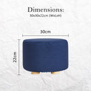 2X Fabric Ottoman Round Wooden Leg Foot Stool - DARK BLUE