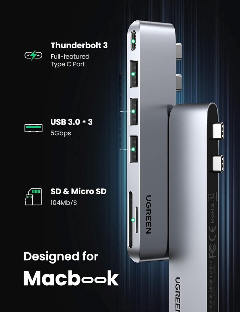 UGREEN 60560 USB-C Hub for MacBook Aluminum Type-C Adapter with 3 USB 3.0 100W