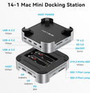 ACASIS M001PRO 14-in-1 Mac Mini Docking Station USB4 40Gbps Dock Dual 4K60Hz DP NVMe SSD x 2, USB-A x 3, DP x 2, PD/SD/TF Built for High-Performance Workstations