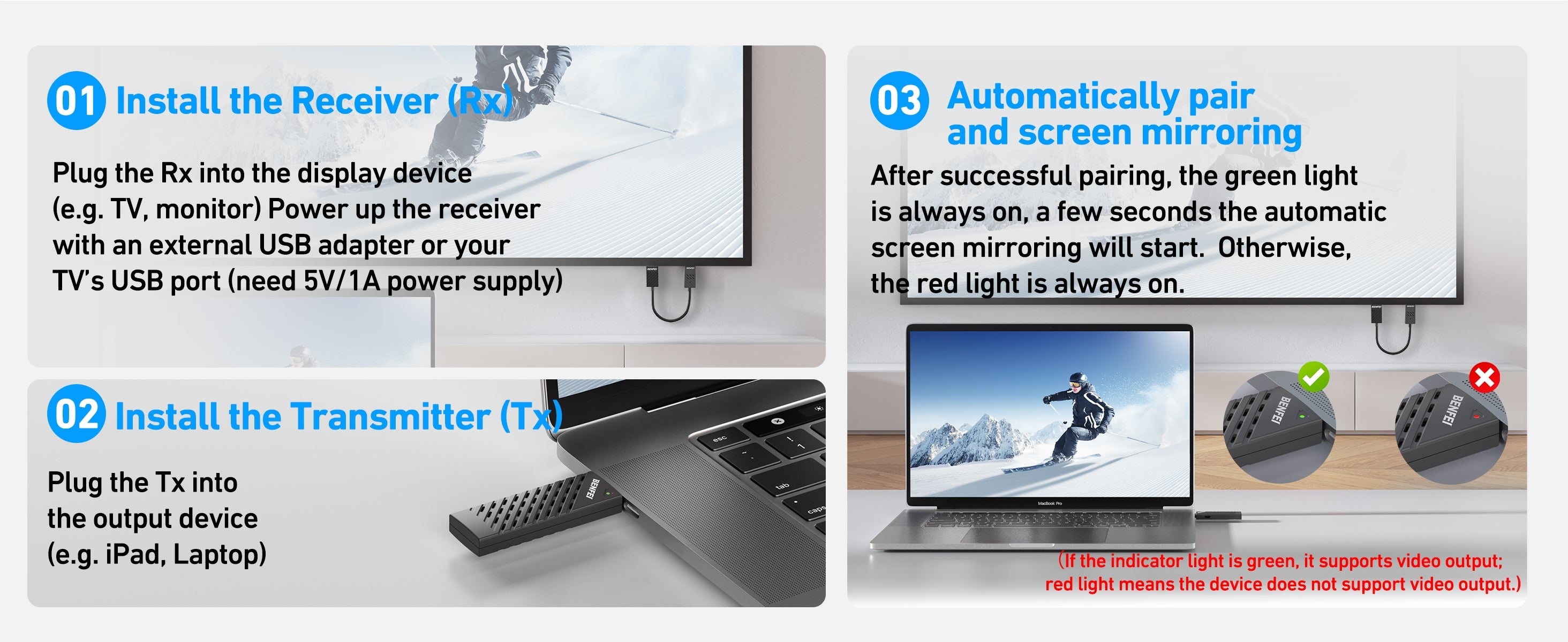 BENFEI 374BK Wireless HDMI Transmitter and Receiver (30M) 1920 x 1080P@60Hz