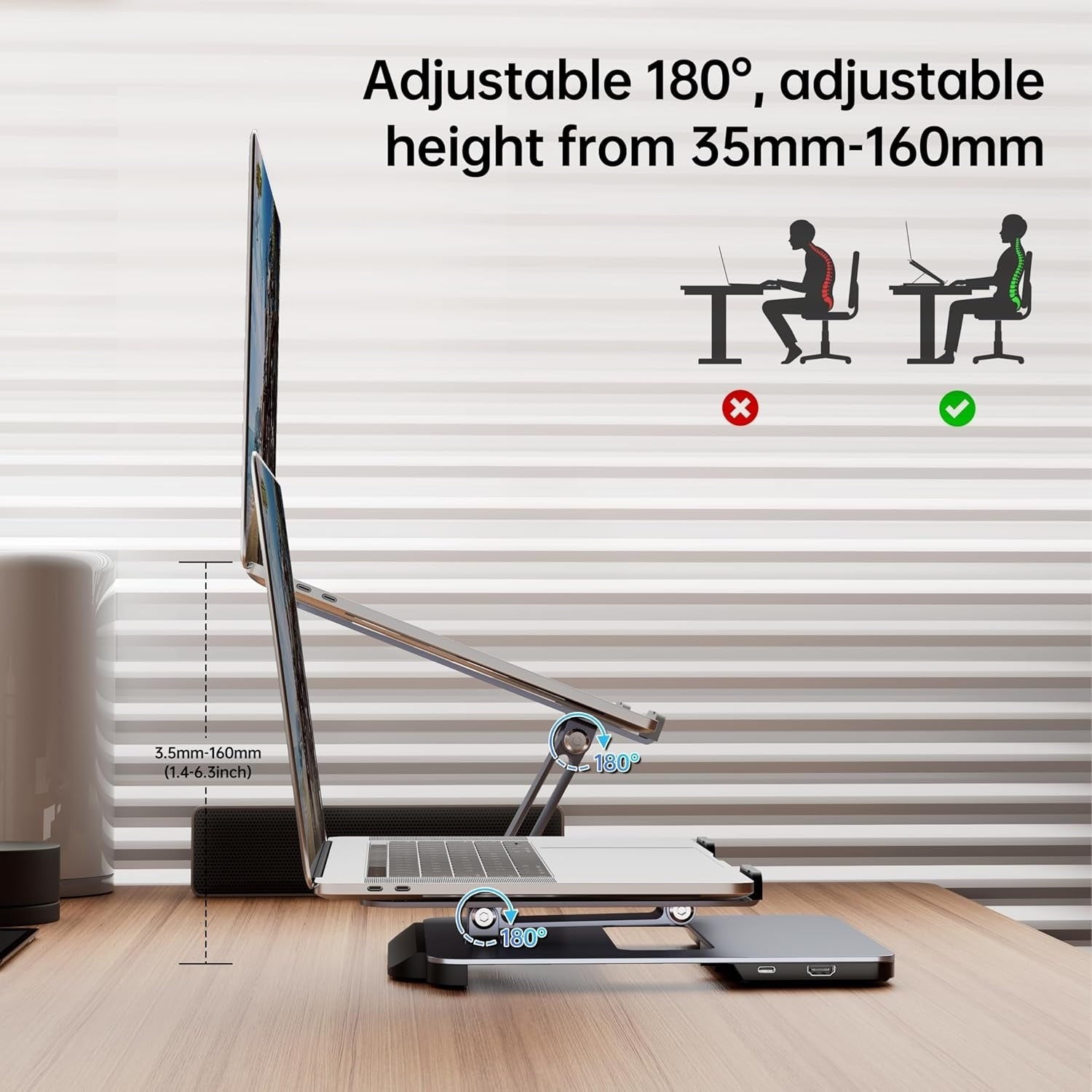 BENFEI 380GY Laptop Stand with USB C 6 in1 4K@60Hz HDMI, 4 x USB3.0, 100W PD Docking Station