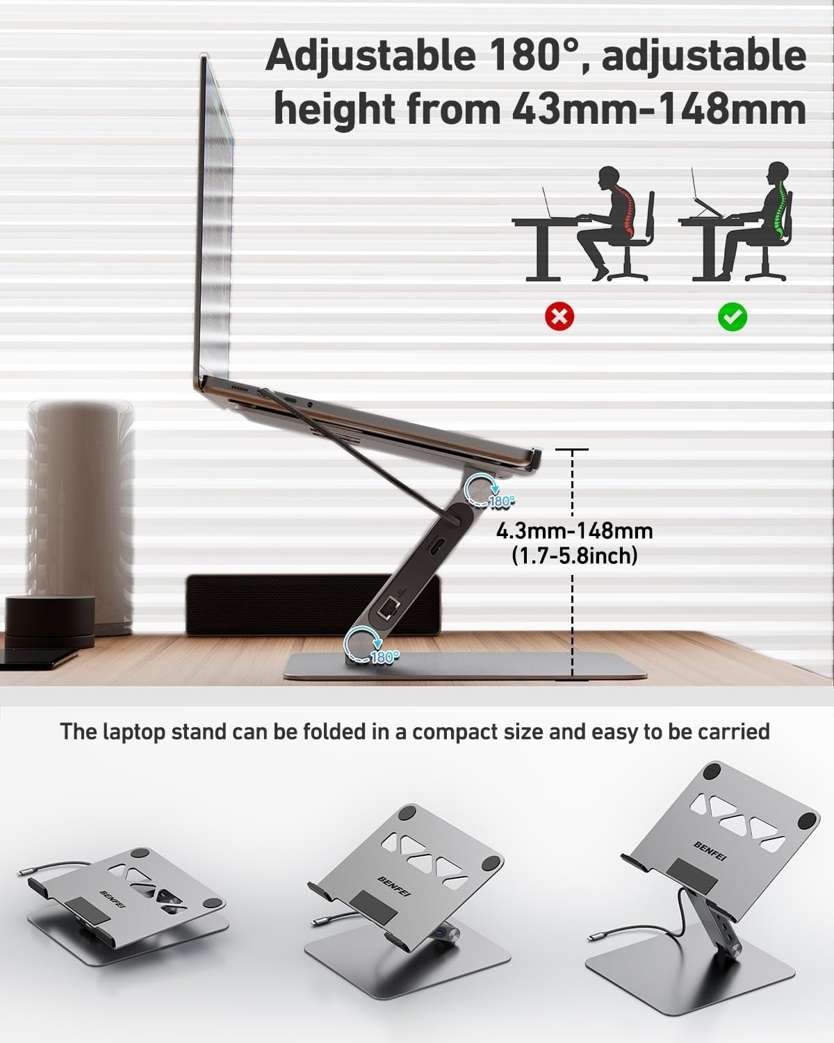 BENFEI 398GY TYPE-C 6-in-1 HDMI+USB-C(10G)+RJ45+2xUSB-A(10G)+PD
