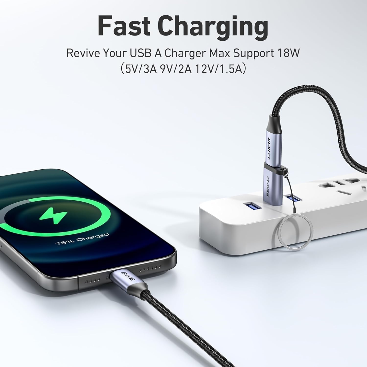 BENFEI 407GY USB Type-A to USB-C Adapter Male to Female Supporting 5V 3A Charging and 10Gbps Data Transmit