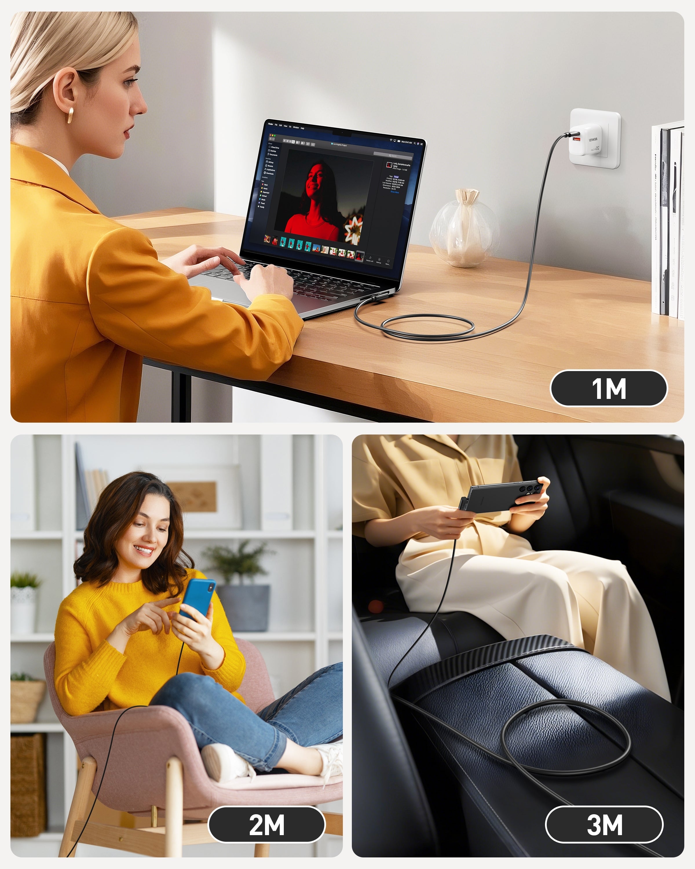 BENFEI 428BK-2M USB C to Right Angle USB C Cable, 90-dgree Angled USB 2.0 Type C Charger Cable, 3A Fast Charging & 480Mbps Data Sync, Durable PVC