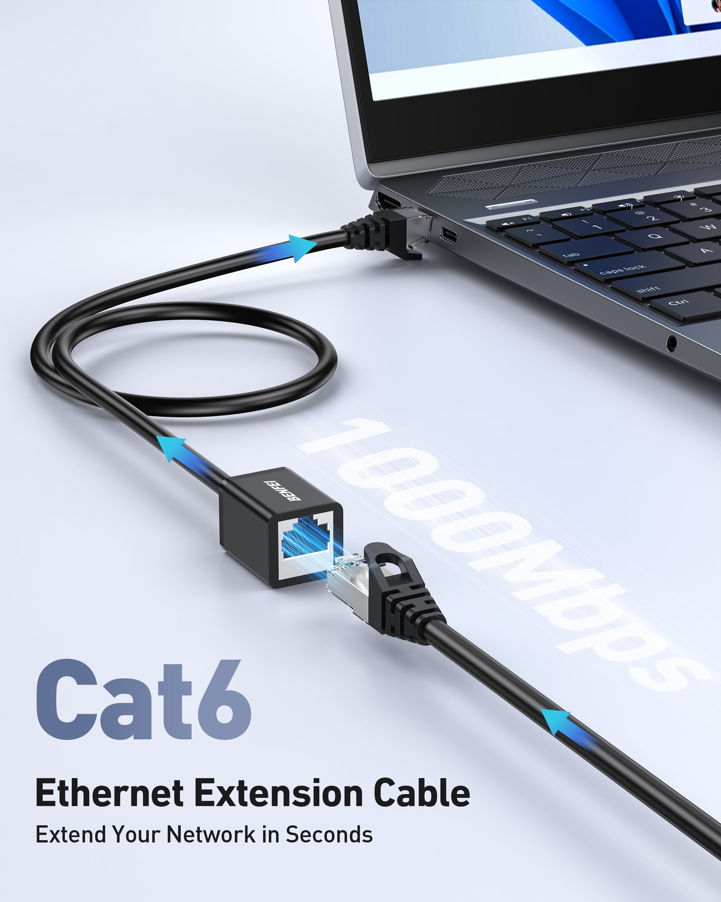 BENFEI 435BK-2M RJ45 Extension Male/Female Patch cords Cat6 1000Mbps 2M