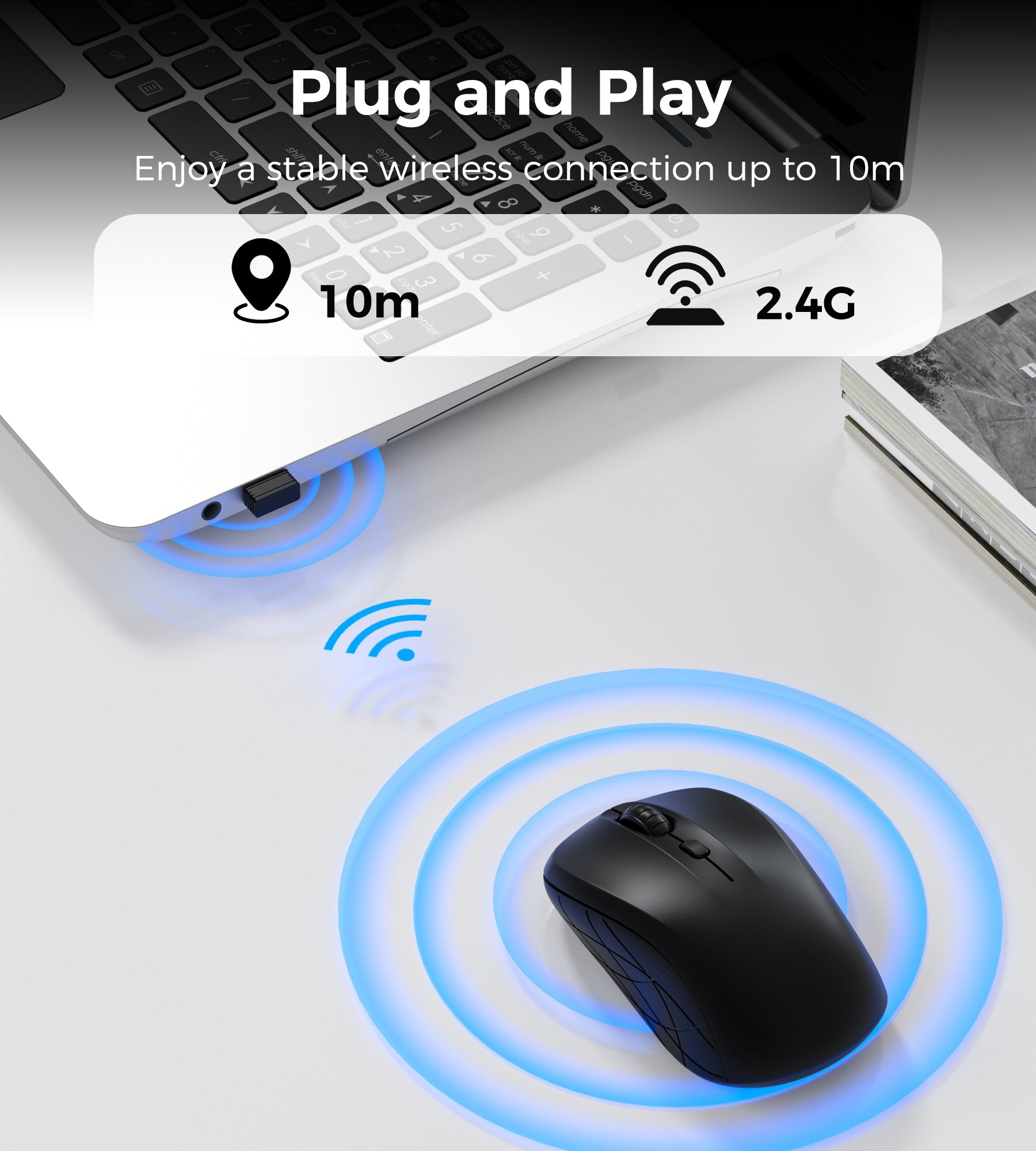 Choetech KB-002-BK 3-Level Adjustable 1600 DPI Wireless Mouse (Black)
