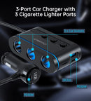 CHOETECH TC0021 3 Sockets 2C+1A Cigarette Lighter Splitter Black