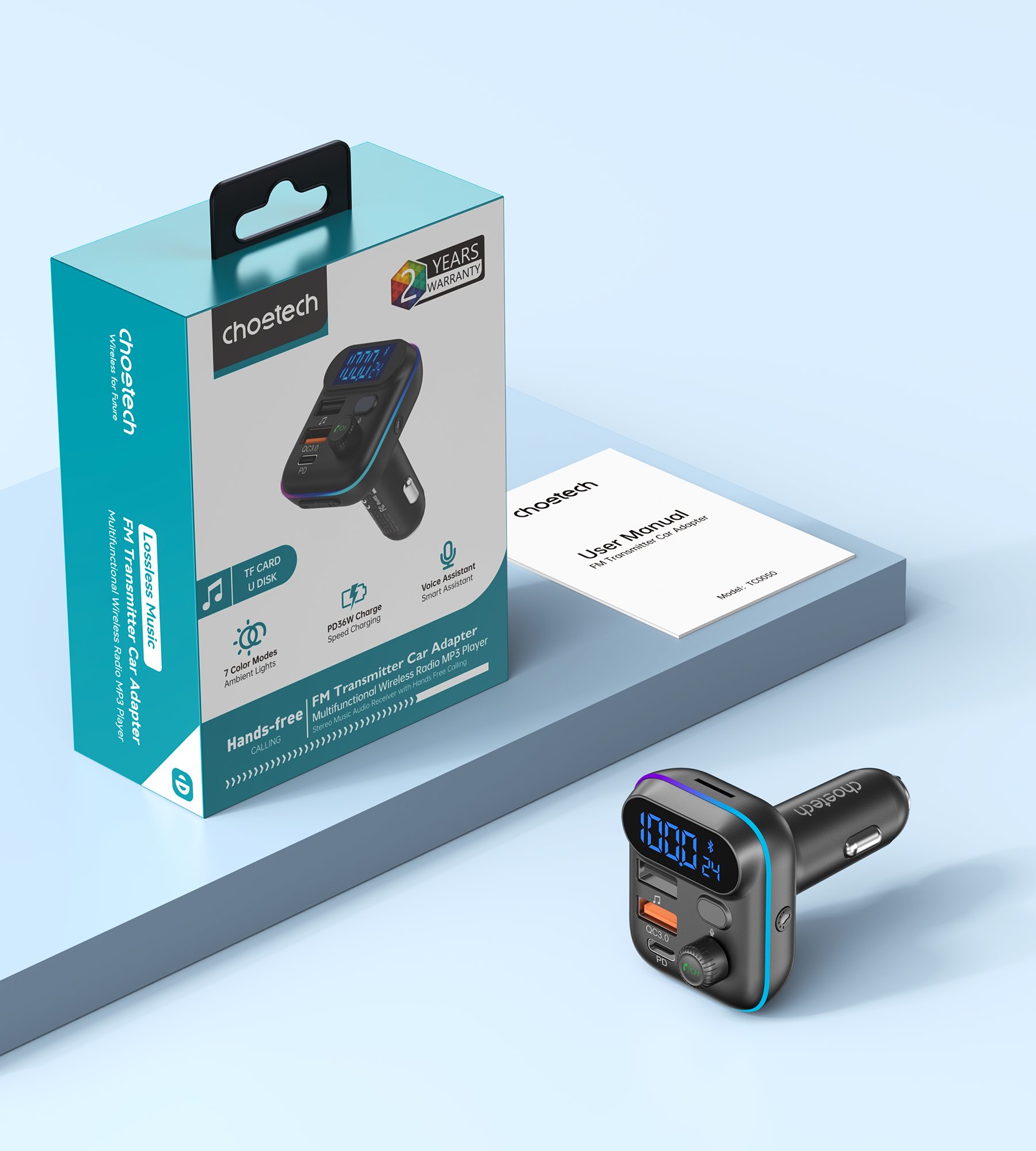 Choetech TC0050 PD36W Bluetooth FM Car Transmitter Charger