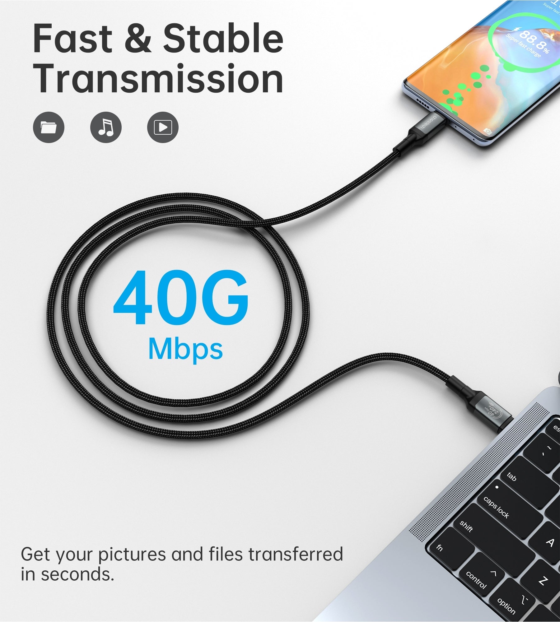 CHOETECH XCC-1042 Gen3.0 USB4.0 with 8K @ 60hz Video & Audio 240W USB-C to C Braided Cable 2M
