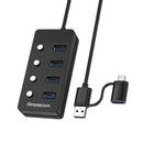Simplecom CH345C SuperSpeed USB-A and USB-C to 4-Port USB 3.0 Hub 5Gbps Individual Switches and Power Adapter