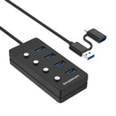 Simplecom CH345C SuperSpeed USB-A and USB-C to 4-Port USB 3.0 Hub 5Gbps Individual Switches and Power Adapter