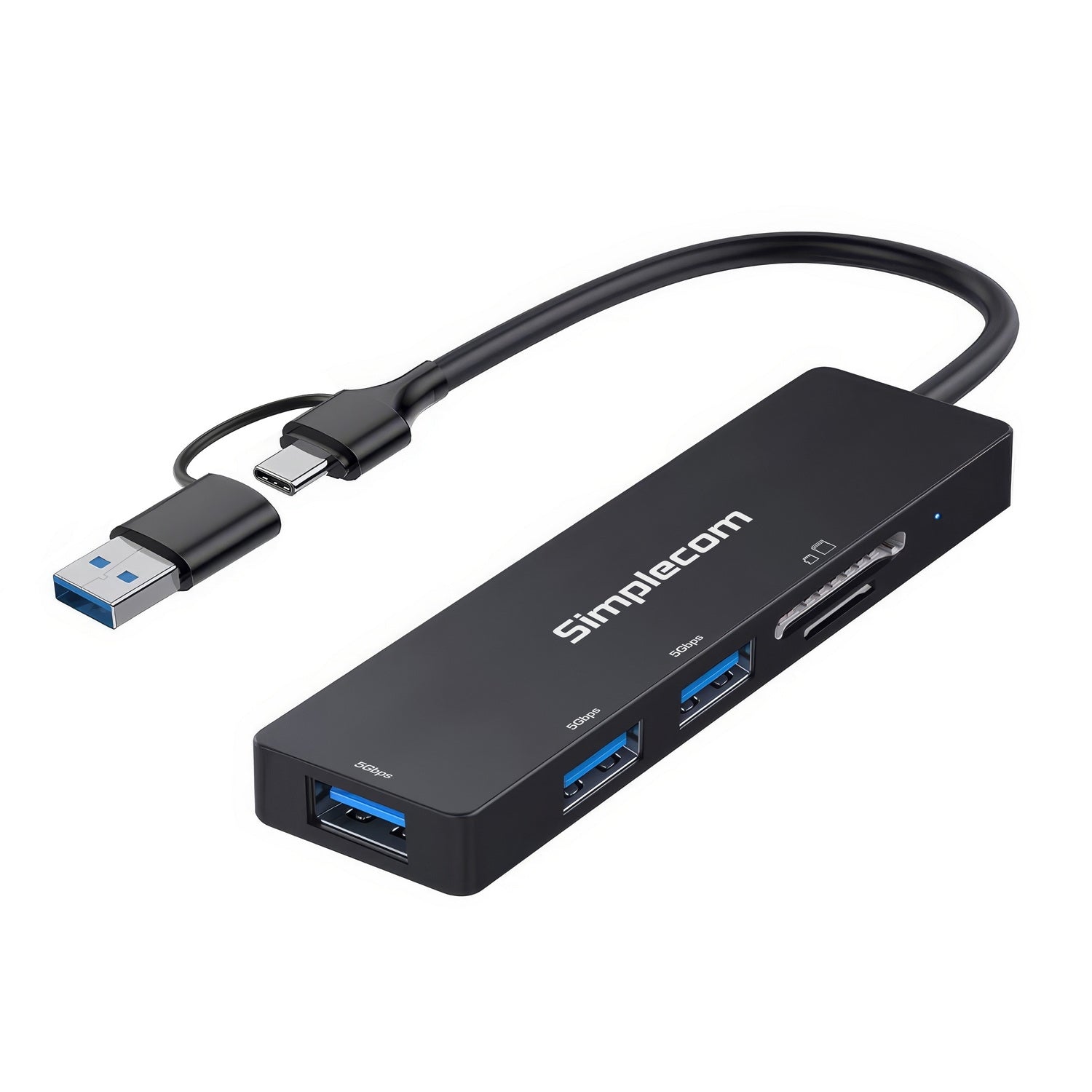 Simplecom CH365C SuperSpeed 3-Port USB Hub with SD MicroSD Card Reader USB-A and USB-C Dual Connector