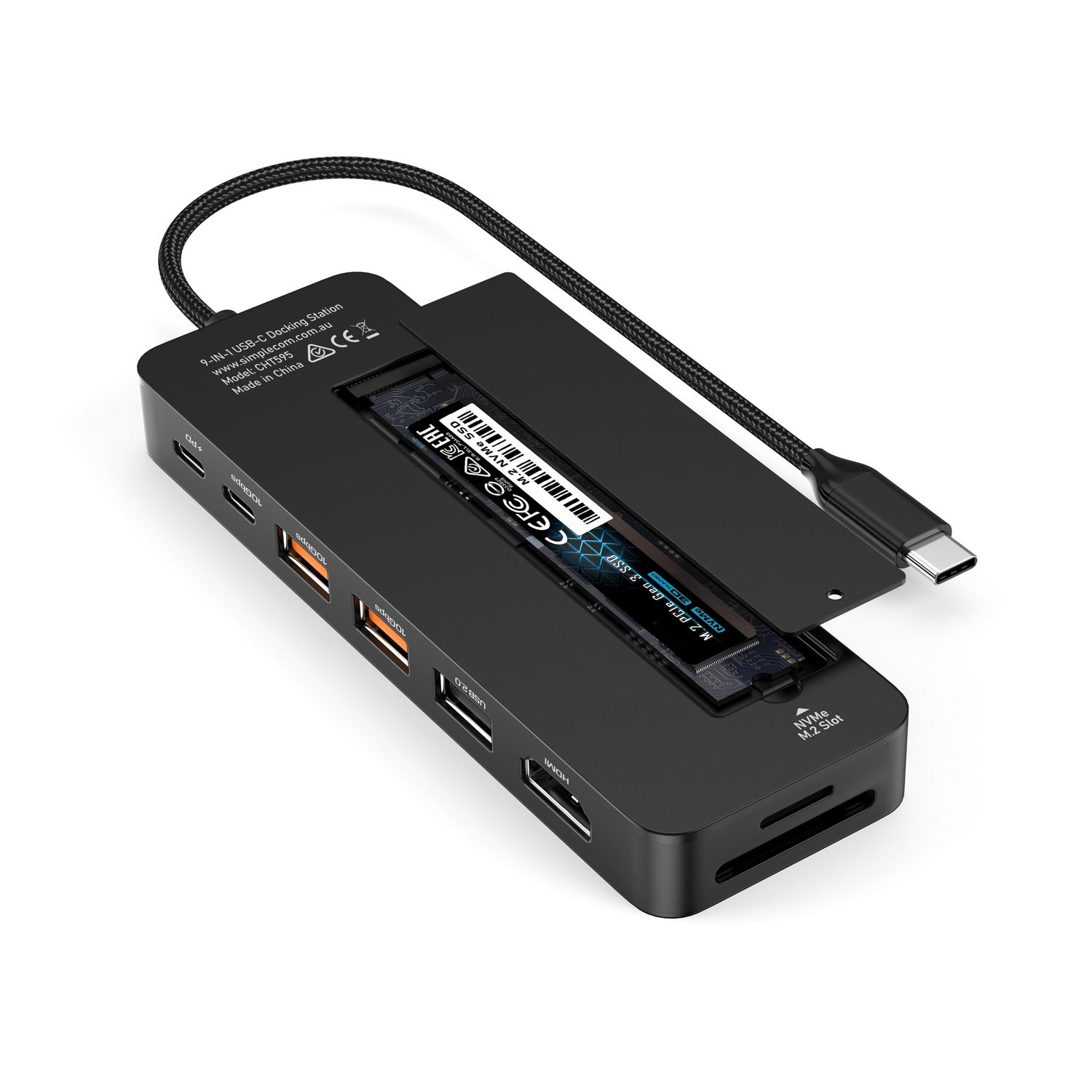 Simplecom CHT595 9-in-1 USB-C Multiport Docking Station with NVMe M.2 Enclosure