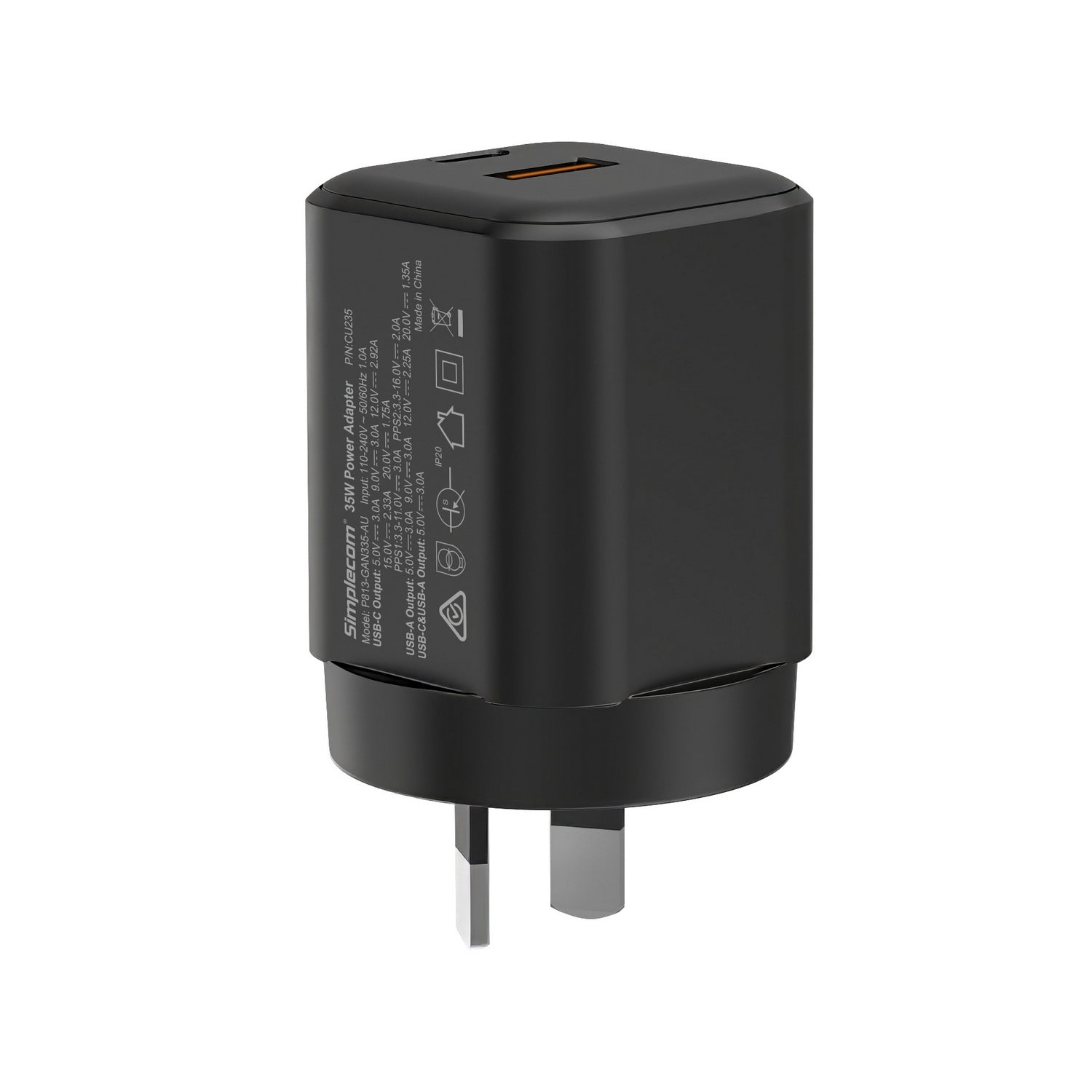 Simplecom CU235 Dual Port PD 35W Fast Wall Charger USB-C + USB-A for Phone Tablet