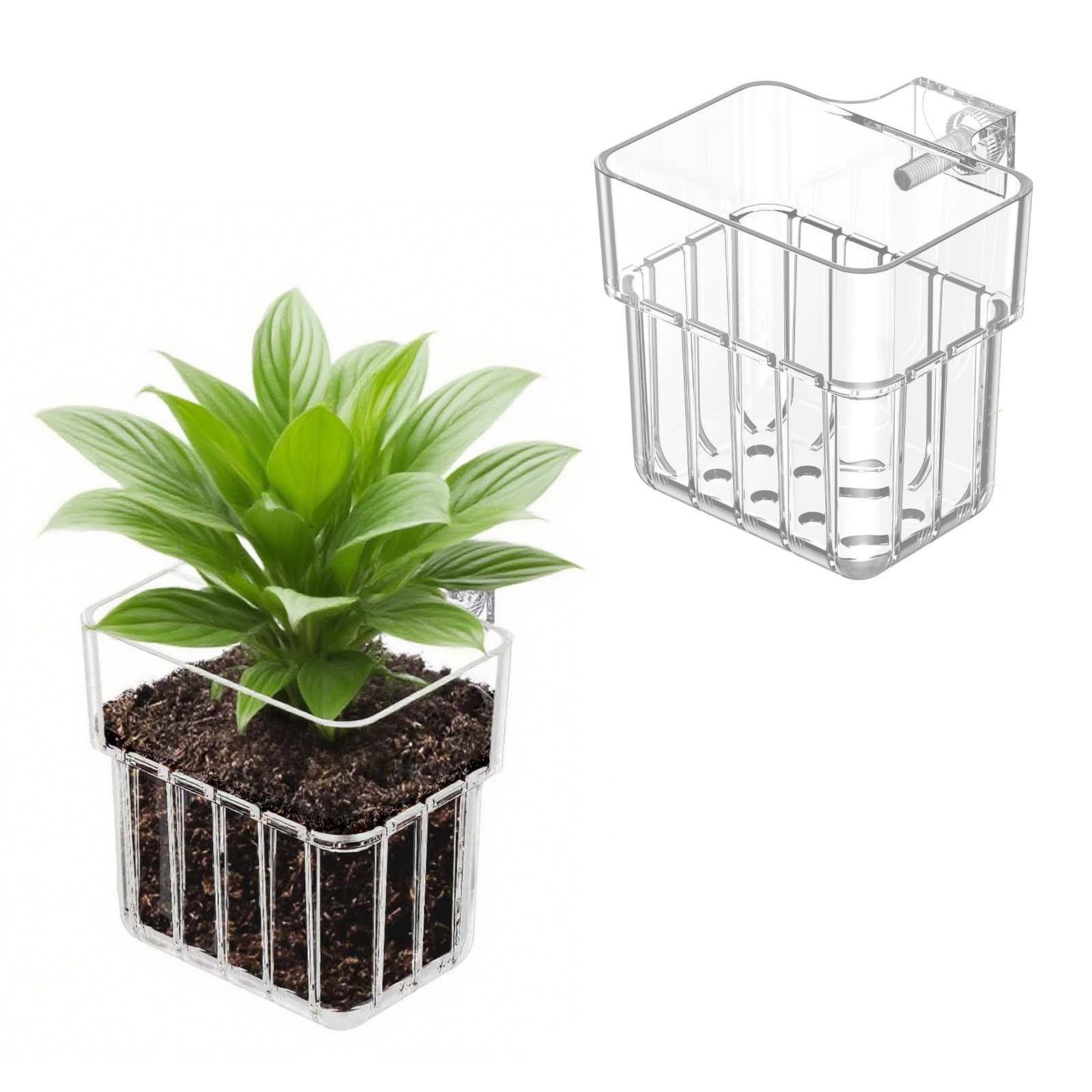 2pc Aquarium Plant Holder Clear Hanging Aquatic Planters with Hooks for Fish Tank Decor