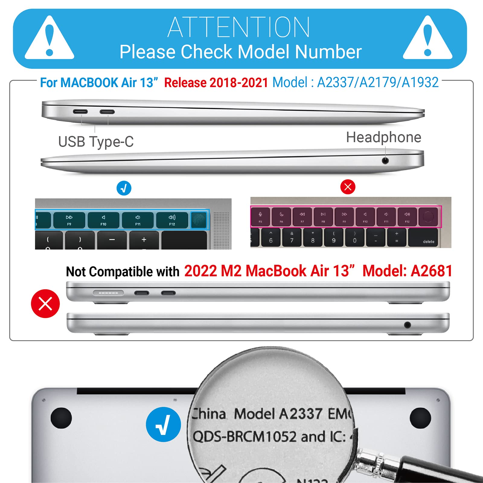 Suitable for MacBook Air 13 Inch Case 2022 2021 2020 2019 2018, A1932, A2179, A2337 Shell Case Keyboard Cover lavender Grey