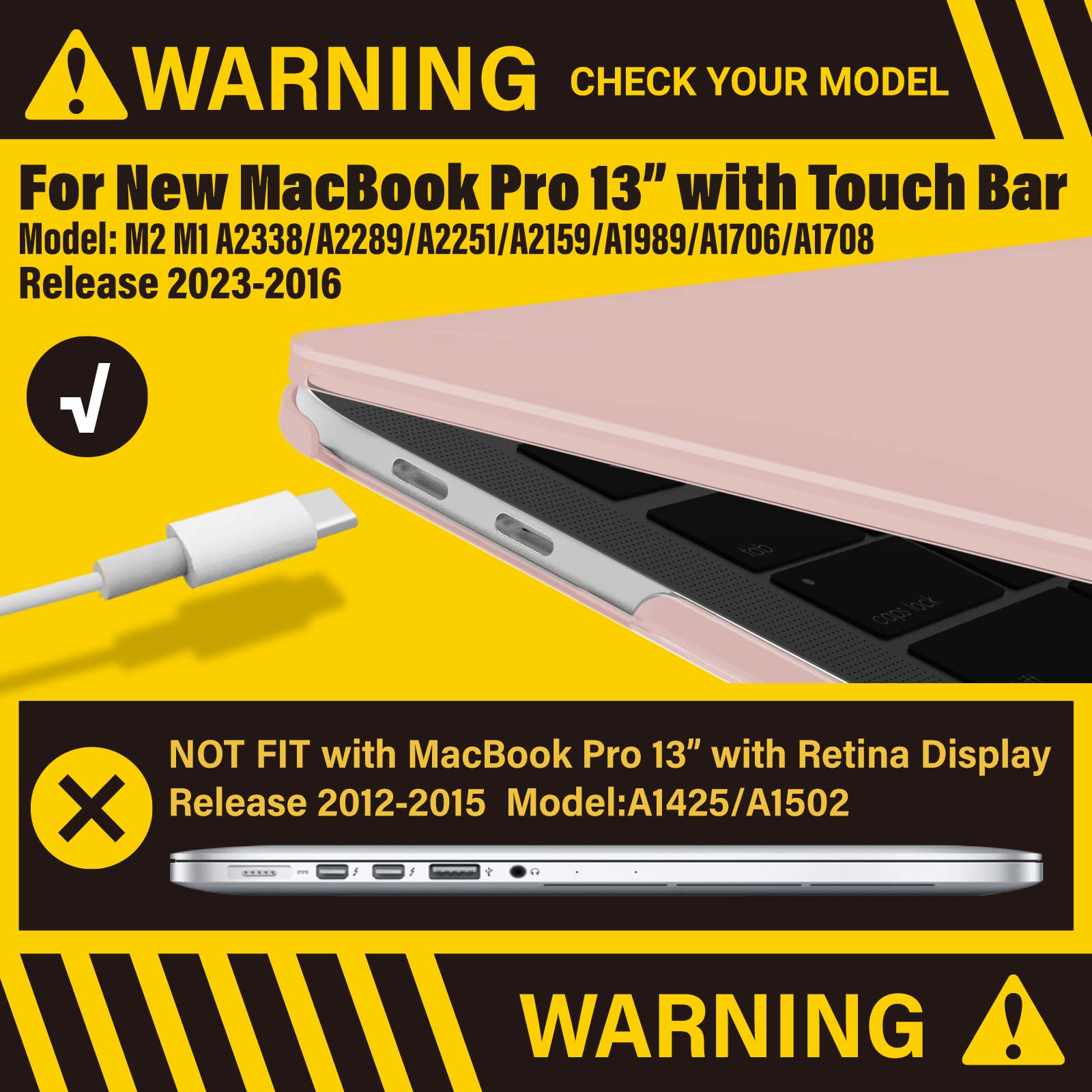 Suitable for Sold Pink MacBook Pro 13 Inch Case 2016-2023 M1 M2 A2338 A2289 A2251 A2159 Hard Shell Case Keyboard Cover