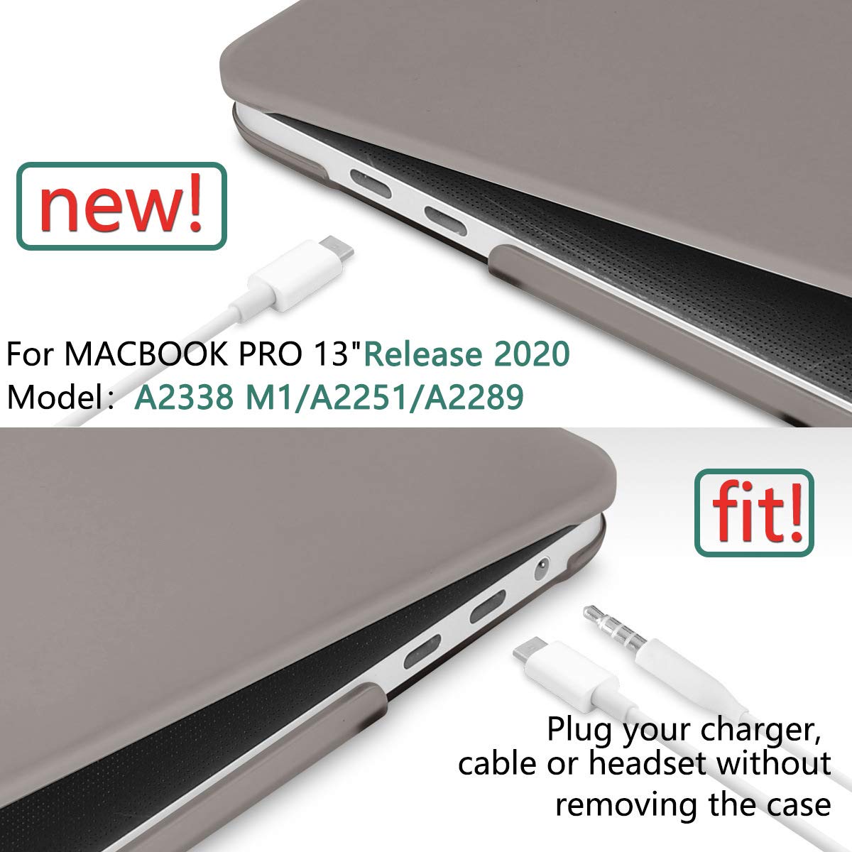 Suitable for Grey MacBook Pro 13 Inch Case 2016-2023 M1 M2 A2338 A2289 A2251 A2159 Hard Shell Case Keyboard Cover