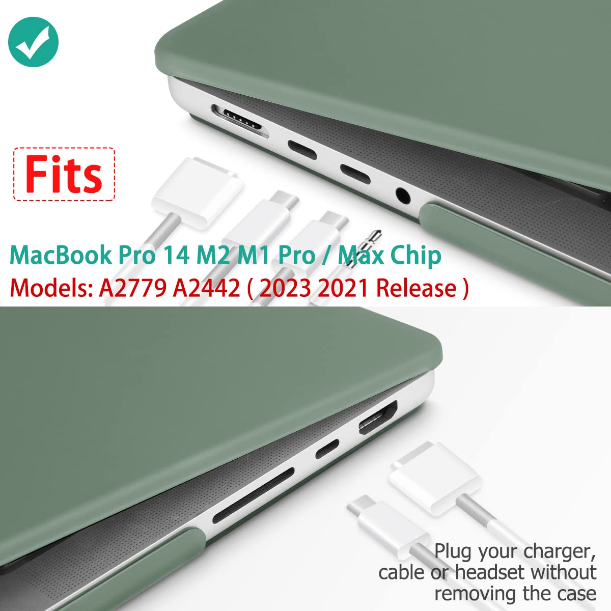 Suitable for MacBook Pro 14 Max Inch Case 2023 2022 2021 M2 A2779 M1 A2442 Hardshell Case Keyboard Cover Midnight Green