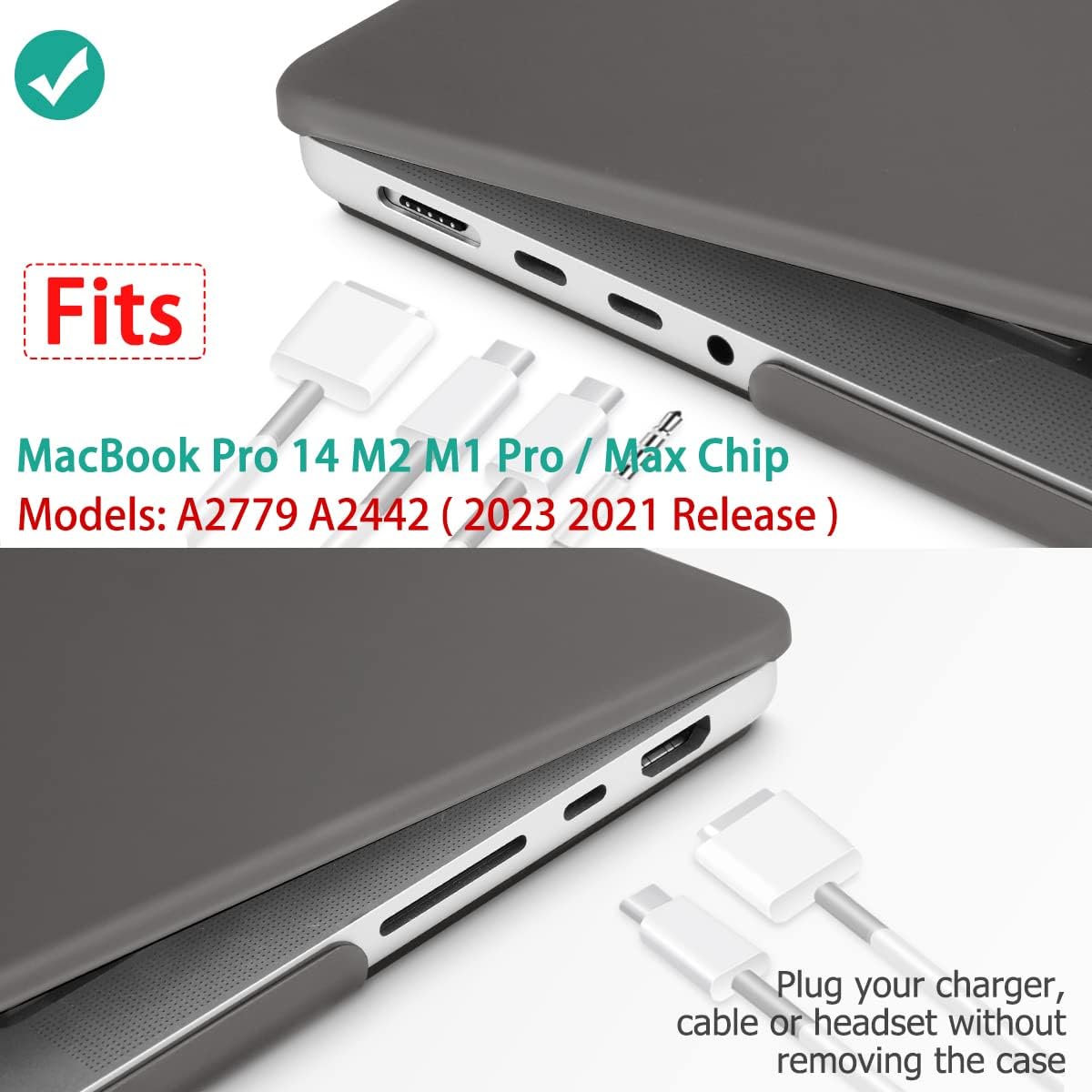 Suitable for MacBook Pro 14 Max Inch Case 2023 2022 2021 M2 A2779 M1 A2442 Hardshell Case Keyboard Cover Grey