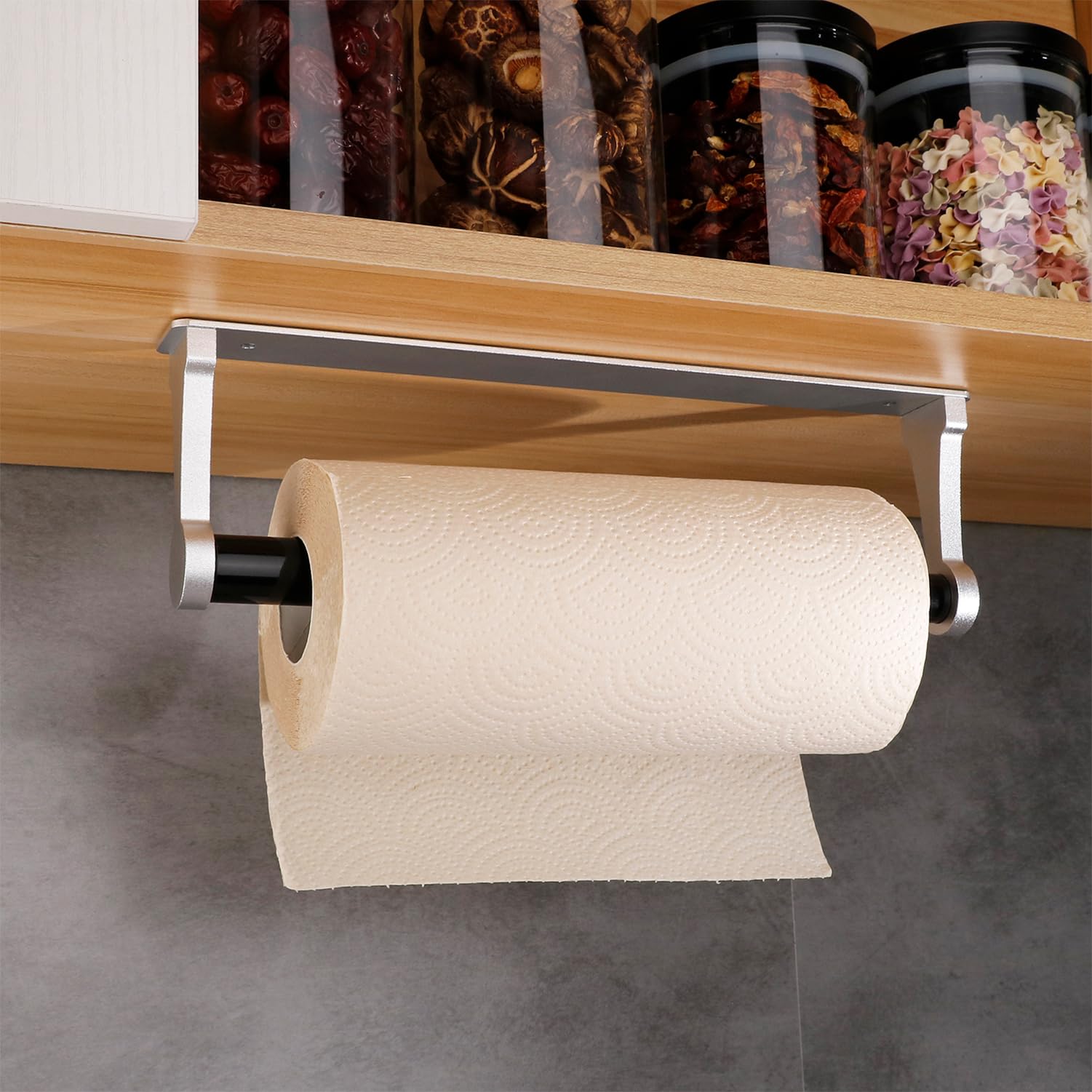 Kitchen Paper Holder Under Cabinet Screw Wall Mount Adhesive Paper Towel Holder Rectangle Silver