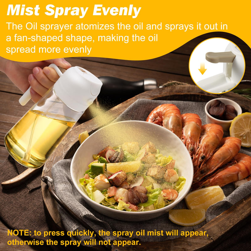 600ml 2 in 1 Glass Oil Sprayer Dispenser Kitchen Sprayz Cooking Baking Oil Bottle BBQ Spray White