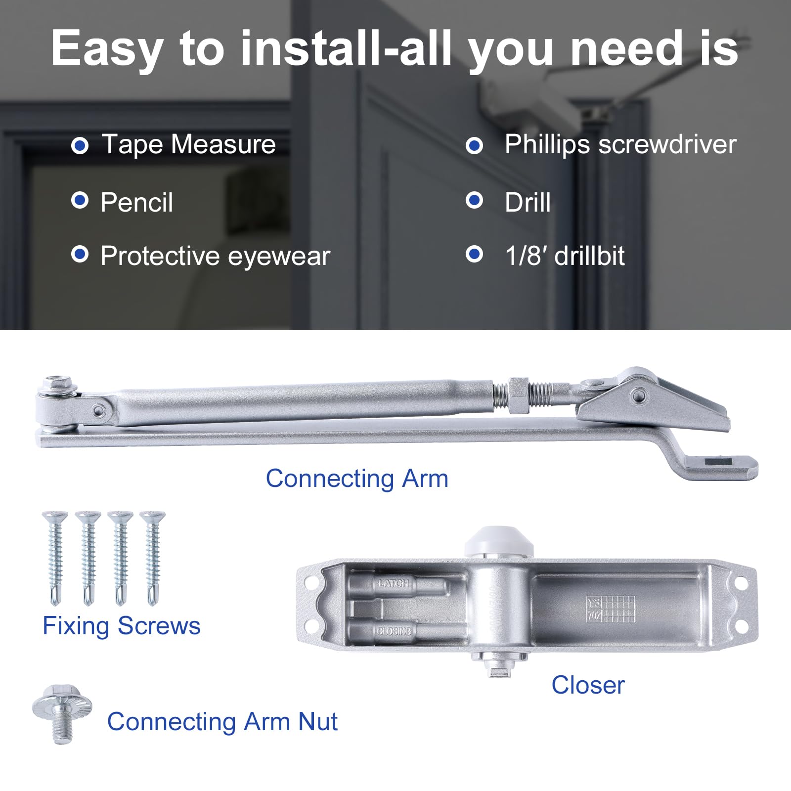 Auto Commercial Door Closers Hydraulic Door Closer for Home Commercial Door 45-60kg