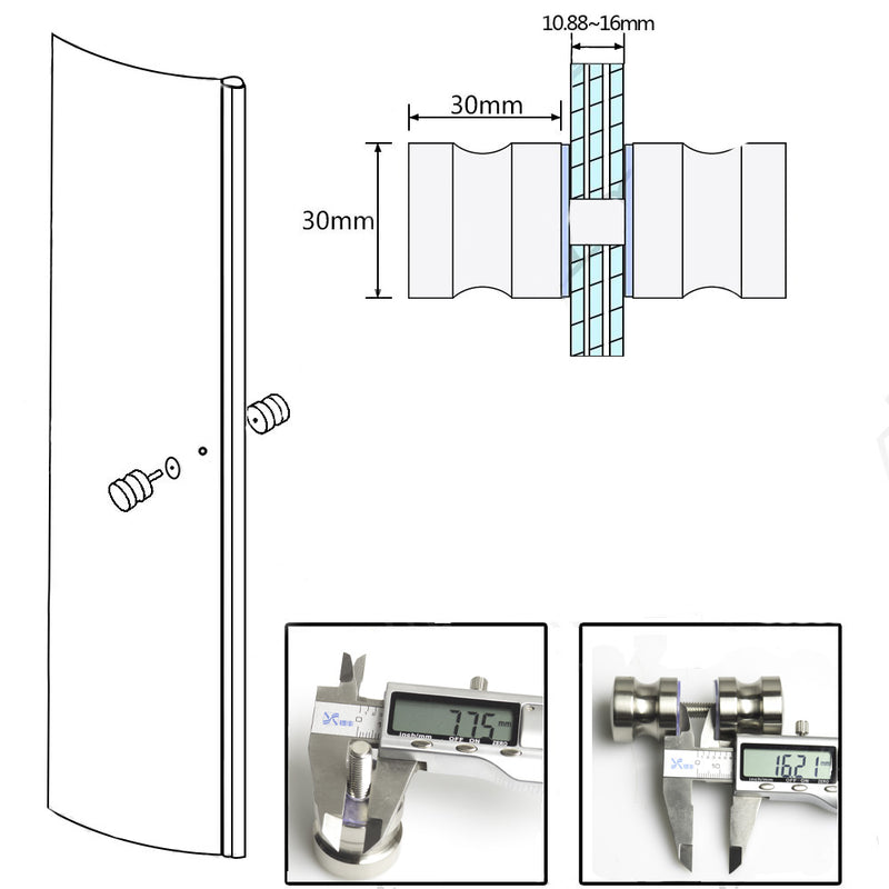 Shower Glass Door Knob Bathroom Round Back-to-Back Handle SUS304 Brushed Nickel