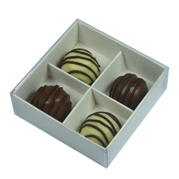 100 Pack of White Card Chocolate Sweet Soap Product Retail Gift Box - 4 Bay Compartments - Clear Slide On Lid - 8x8x3cm