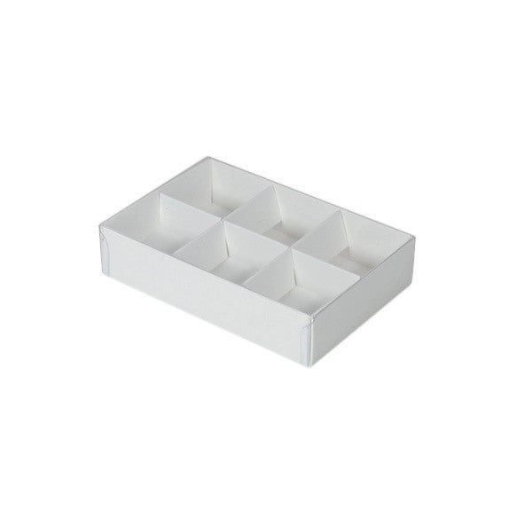 100 Pack of White Card Chocolate Sweet Soap Product Retail Gift Box - 6 Bay Compartments - Clear Slide On Lid - 12x8x3cm