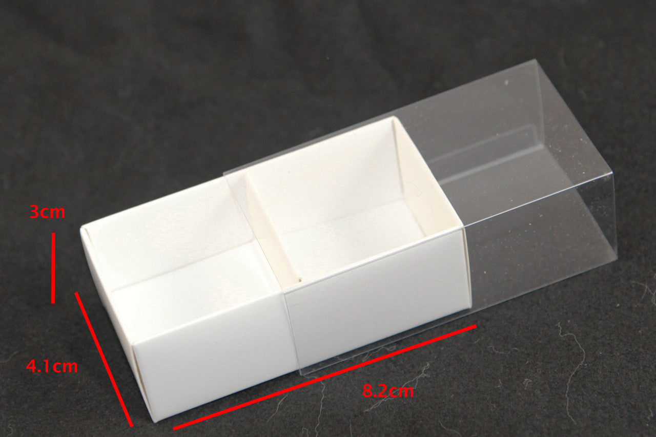 10 Pack of White Card Chocolate Sweet Soap Product Retail Gift Box - 2 Bay Compartments - Clear Slide On Lid - 8x4x3cm