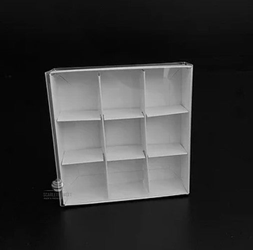 10 Pack of White Card Chocolate Sweet Soap Product Retail Gift Box - 9 bay 4x4x3cm Compartments - Clear Slide On Lid - 12x12x3cm