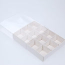 50 Pack of White Card Chocolate Sweet Soap Product Retail Gift Box - 12 bay 4x4x3cm Compartments  - Clear Slide On Lid - 16x12x3cm