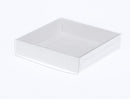 50 Pack of 10cm Square Invitation Coaster Favor Function product Presentation Cookie Biscuit Patisserie Gift Box - 2cm deep - White Card with Clear Slide On PVC Lid