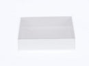 50 Pack of 8cm Square Wedding Invitation Coaster Favor Function product Presentation Cookie Biscuit Patisserie Gift Box - 2cm deep - White Card with Clear Slide On PVC Lid