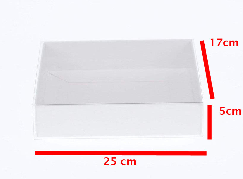 50 Pack of White Card Box - Clear Slide On Lid - 17 x 25 x 5cm - Large Beauty Product Gift Giving Hamper Tray Merch Fashion Cake Sweets Xmas