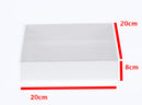 50 Pack of White Card Square Box - Clear Slide On Lid - 20 x 20 x 8cm - Large Beauty Product Gift Giving Hamper Tray Merch Fashion Cake Sweets Xmas