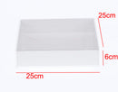 50 Pack of White Card Box - Clear Slide On Lid - 25 x 25 x 6cm - Large Beauty Product Gift Giving Hamper Tray Merch Fashion Cake Sweets Xmas