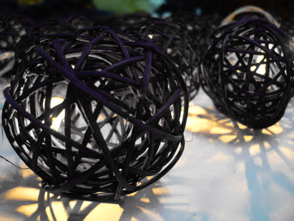 1 Set of Black 5cm Rattan Cane 20 Ball Battery Powered 3m String Lights Christmas Gift Home Wedding Party Bedroom Decoration Table Centrepiece