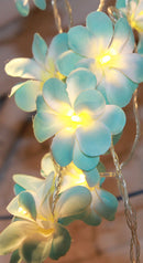 1 Set of 50 LED Tropical Blue Frangipani Flower Battery 5m LONG String Lights Christmas Gift Home Wedding Beach Party Decoration Outdoor Table Centrepiece