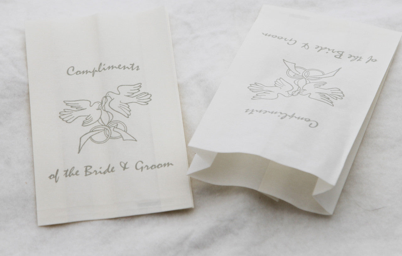 150 Pack Wedding Cake Bags Greaseproof Wax Paper Slice Take Home Favour Silver Doves
