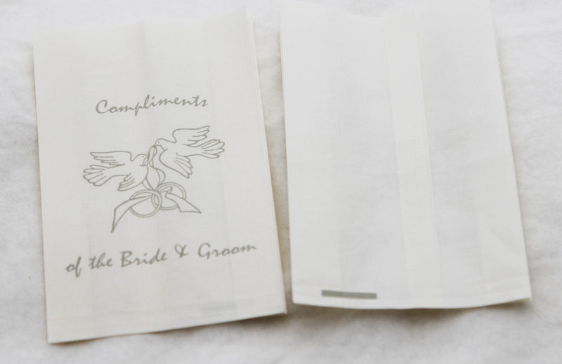 150 Pack Wedding Cake Bags Greaseproof Wax Paper Slice Take Home Favour Silver Doves