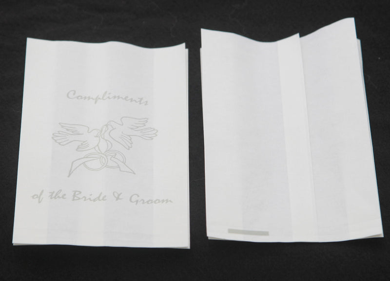 150 Pack Wedding Cake Bags Greaseproof Wax Paper Slice Take Home Favour Silver Doves